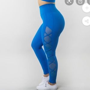 Blue High-Waisted Mesh Leggings